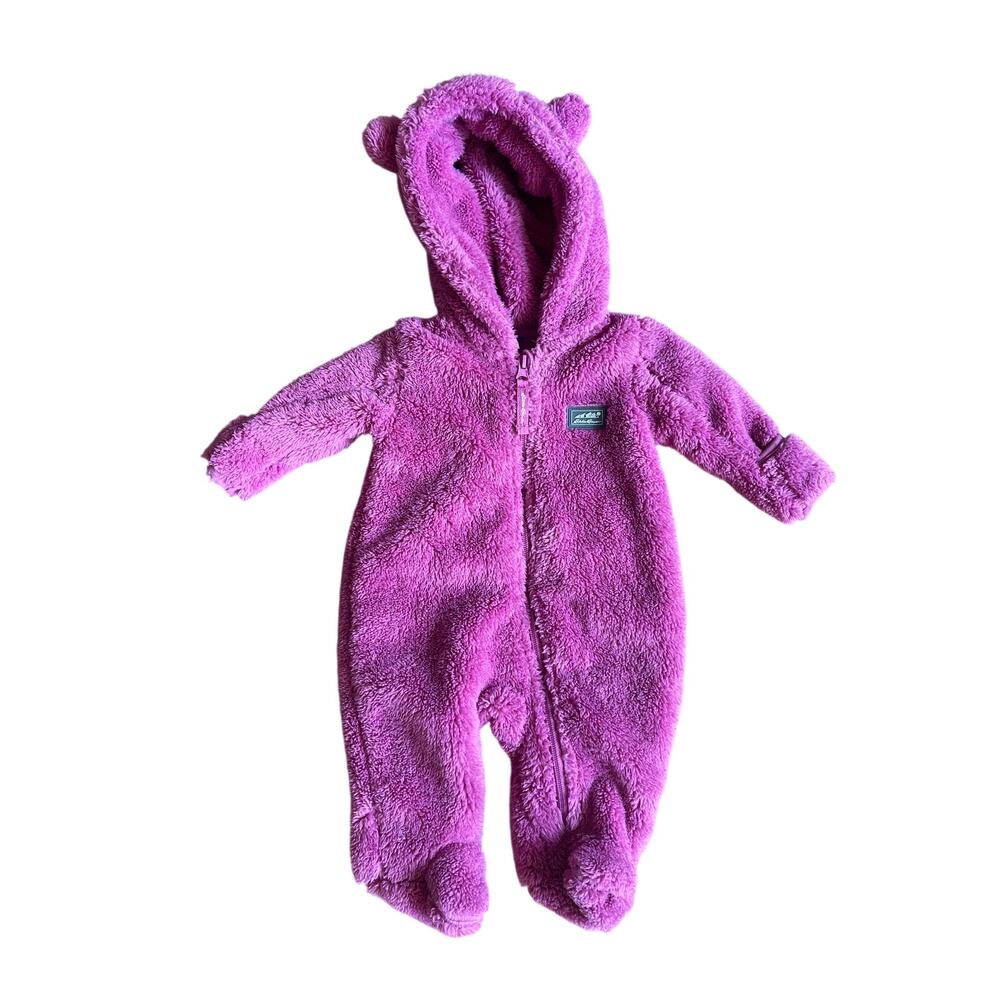 Eddie Bauer Infant 0-3 months Purple Fleece Cozy Bear Zip Up Winter One Piece